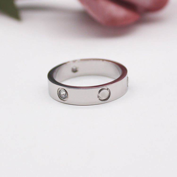 Titanium Steel Couple Ring With Screw Design Gem Inlay