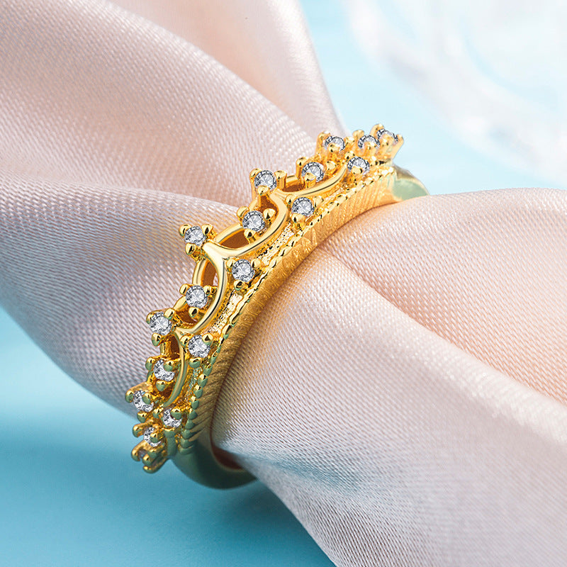 Crown Style Rose Gold Copper Ring With White Gem Inlay European American Fashion Jewelry For Everyday Wear Now