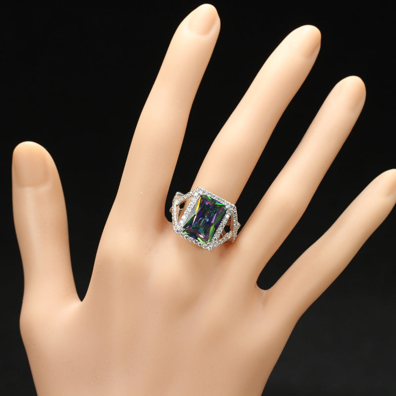 Womens Geometric Zircon Ring Electroplated Platinum Finish Hypoallergenic Jewelry For Her Gift Chic Shine Finish