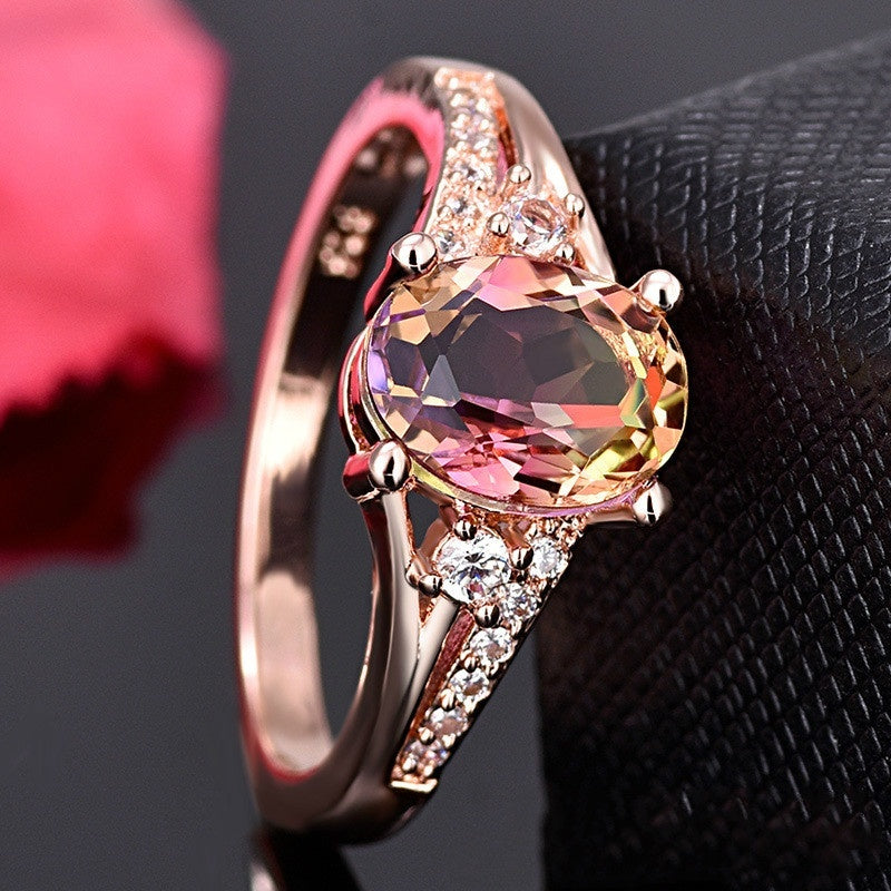Gold Plated Crystal Ring Square Diamond Opal Geometric Retro Style for Everyday Fashion Jewelry Versatile Look