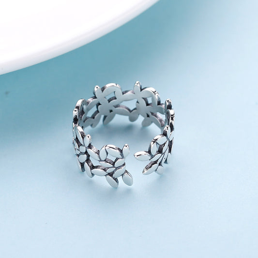 Womens Sterling Silver Ring Thai Flower Design 925 Silver Index Finger Ring Elegant Floral Delicate 925 Silver