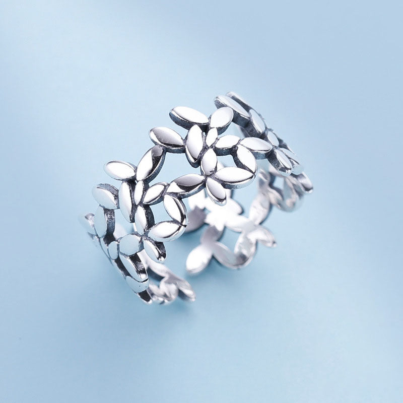 Womens Sterling Silver Ring Thai Flower Design 925 Silver Index Finger Ring Elegant Floral Delicate 925 Silver