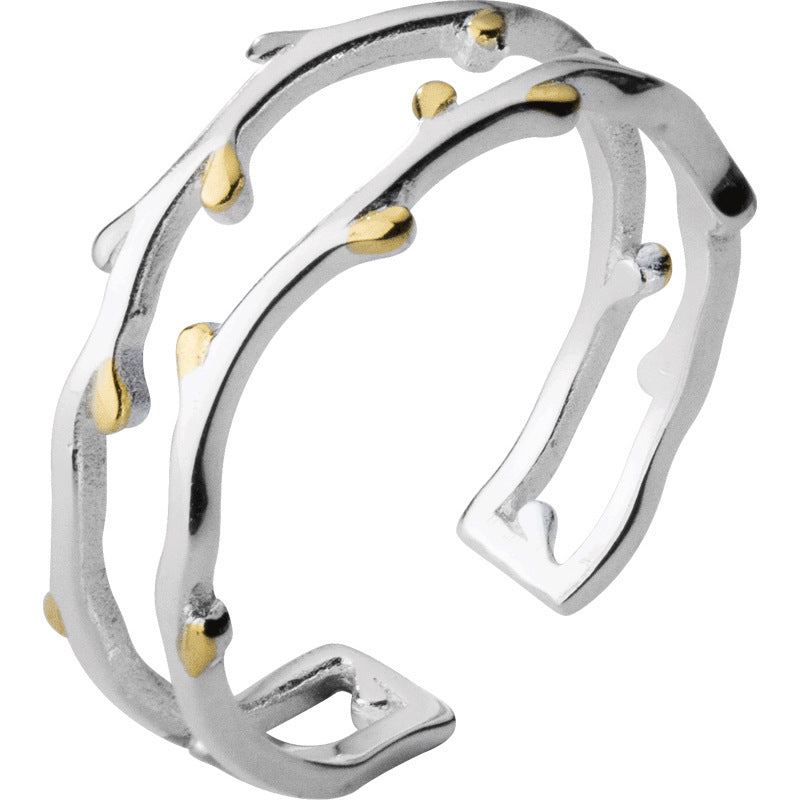 Sterling Silver Double Layer Branch Ring Korean Style Temperament Index Finger Ring Elegant Jewelry Gift Style