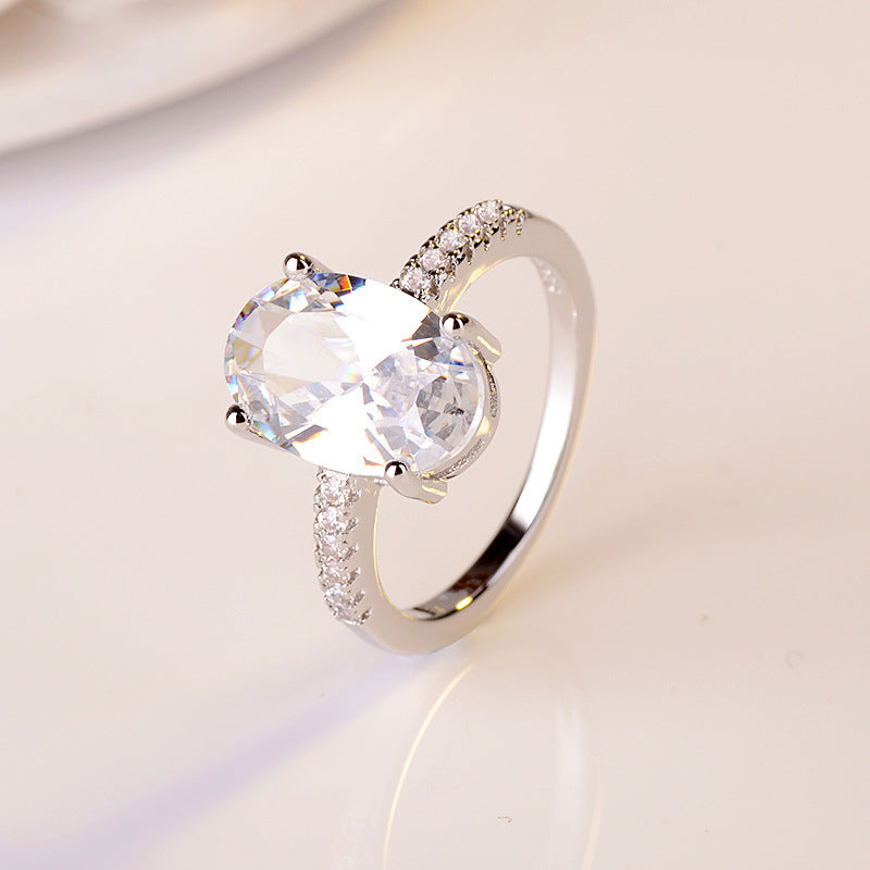 Gold Plated Womens Ring With Oval Simulated Diamond Dove Egg Shape Metal Ring European Design Classy Style Now