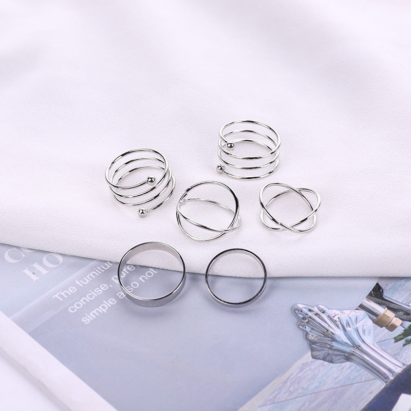Womens Set Geometric Statement Fashion Rings European American Design Electroplated Jewelry Rings Birthday Gift
