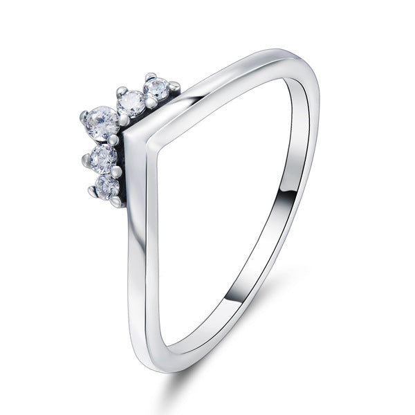Sterling Silver Crown Ring For Women Stacking Ring European American Design Zircon Tail Ring Travel Souvenir Gift