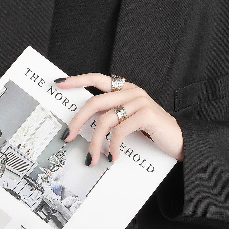 Womens Ring Geometric Pattern Wide Face Adjustable Open Ring Electroplating Finish Individually Packed Jewelry