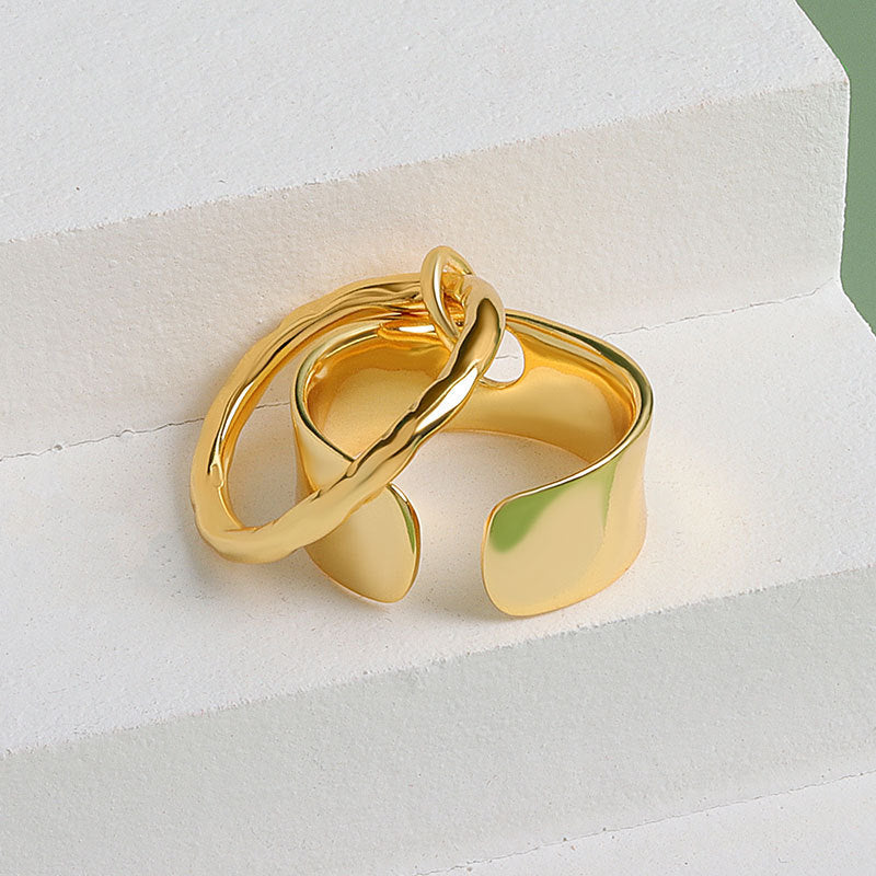 Copper Ring For Women Irregular Glossy Finish Electroplated Simple French Design Fashion Ring Elegant Accessory