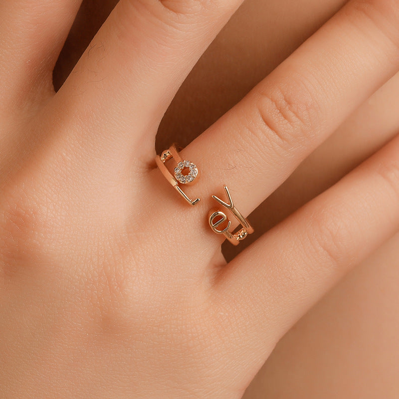 Couple Gem Inlaid Adjustable Matching Rings For Couples Copper Promise Rings In Gold And White Finish Jewelry Set