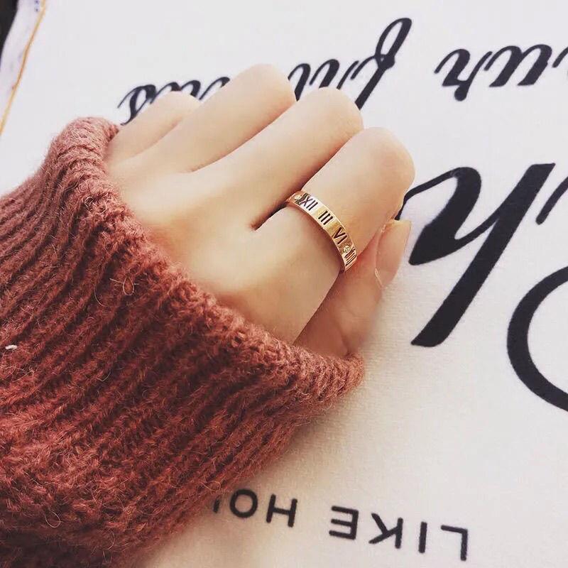 Rose Gold Titanium Steel Double Letter Ring Set for Women and Men Including Two Initial Rings in Sizes Six Seven Eight