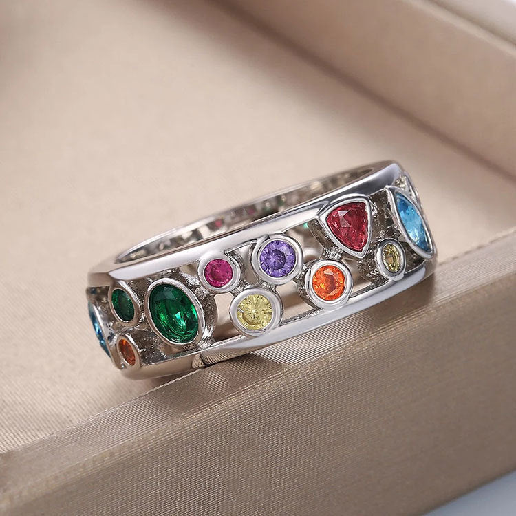 Exquisite Geometric Pattern Diamond Ring With Colorful Stones For Gift Ready Packaging A Classic Style For You