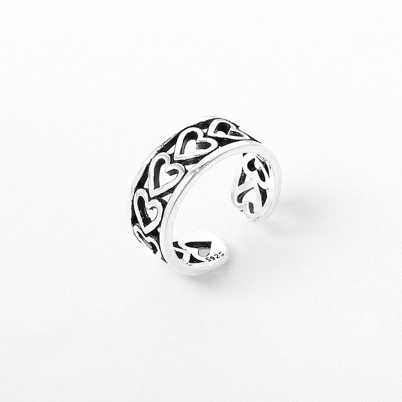 Womens Heart Ring Adjustable Opening Thai Silver Vintage Heart Shaped Ring Travel Souvenir Individually Packed