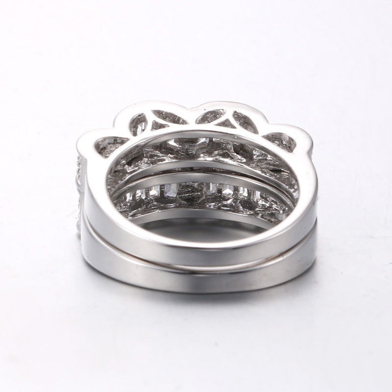 Womens Engagement Ring Double Layer Square Zircon Platinum Plated Wedding Anniversary Promise Jewelry Elegant Ring