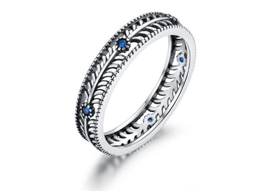 925 Sterling Silver Vine Ring With Blue Zircon Elegant Lightweight Womens Fashion Jewelry Elegant Vine Design Ring