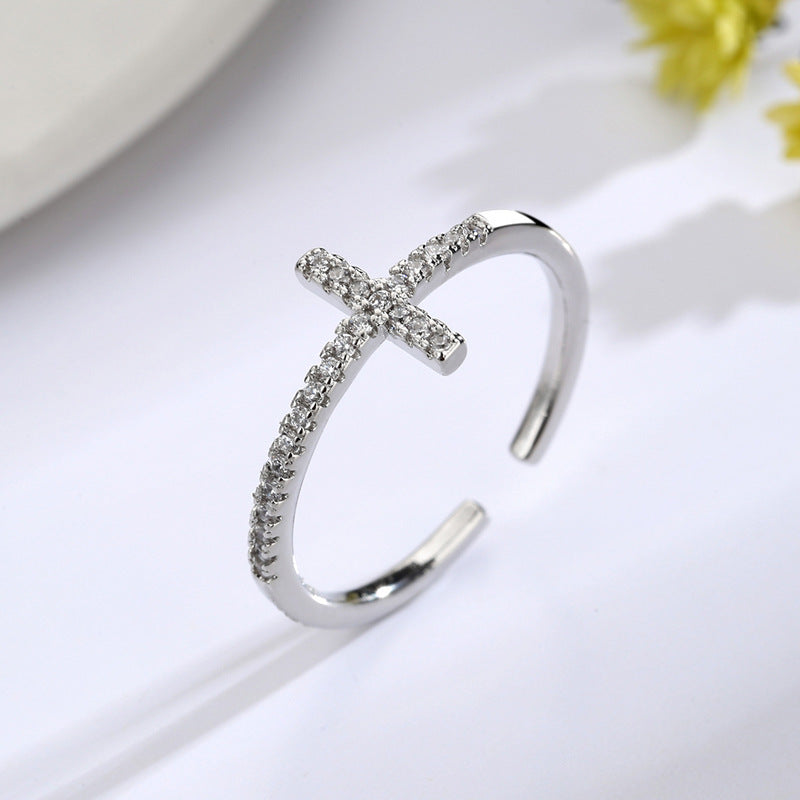 Copper Cross Ring Electroplated Fashion Jewelry Trendy Index Finger Ring For Women And Girls Not Inlaid Cross