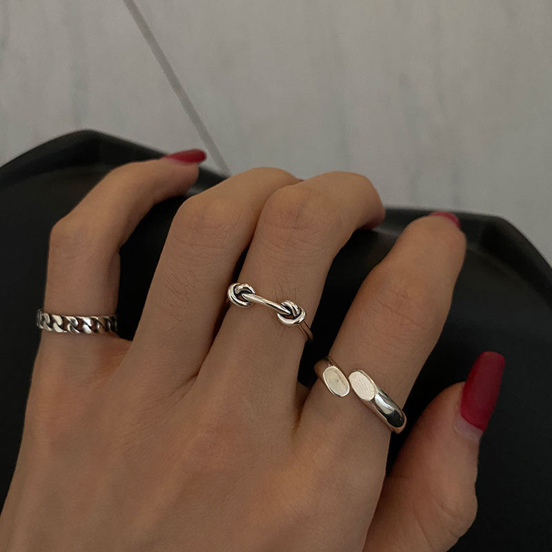 Womens Vintagey Double Knot Ring Adjustable Thai Silver Plated Simple Chainz Ring Design Jewelry Gifts For Her