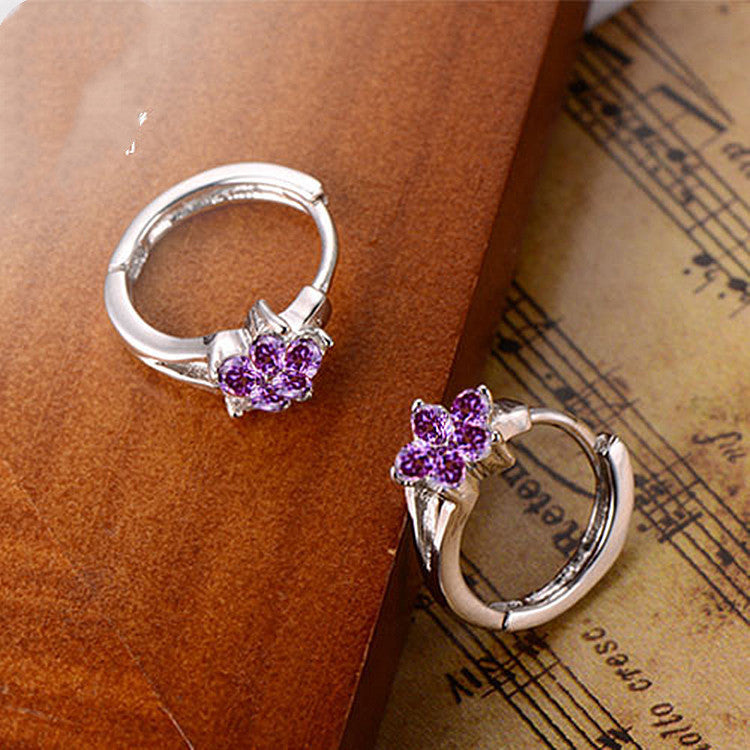 Plum Blossom Zircon Flower Earrings for Women Korean Style Dangle Ear Buckle Jewelry Gift for Her Elegant Accessory