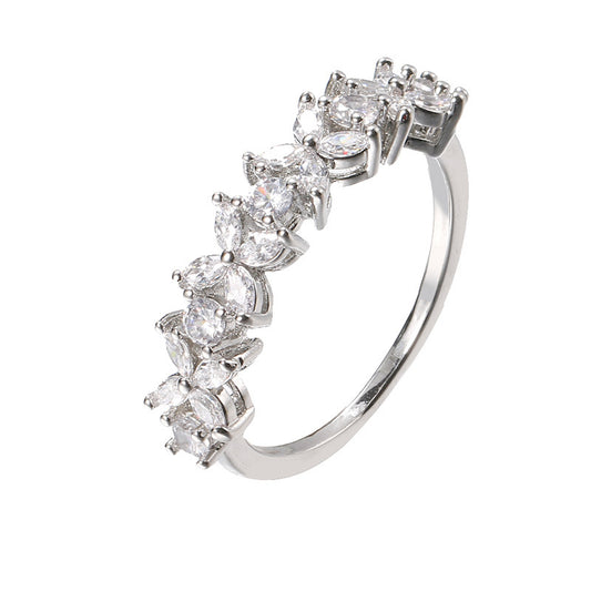 Zircon Flower Shaped Ring Copper Jewelry For Wedding Dinner Accessories Hand Jewelry Elegant Wedding Accessory