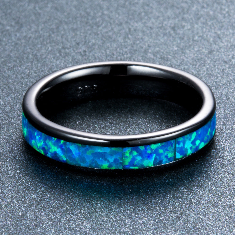 Unisex Blue Opal Ring Gold Plated Copper Fashion Jewelry Inlay Imitation Gemstone European Style Birthday Gift