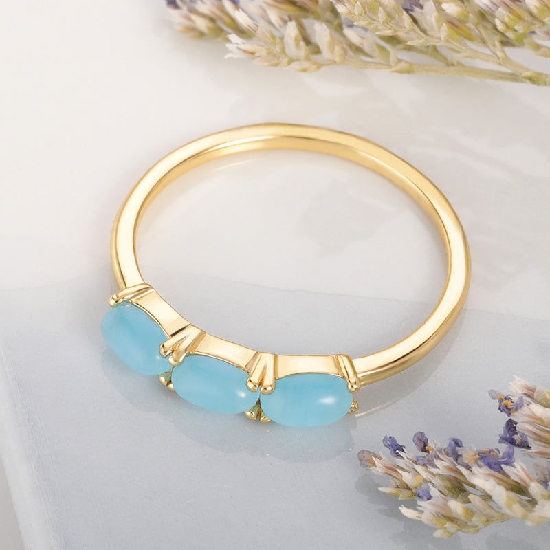 Blue Stone Floral Ring Copper Design With Gold Tone And Silver Tone Accents For Women Wedding Engagement Gift Durable