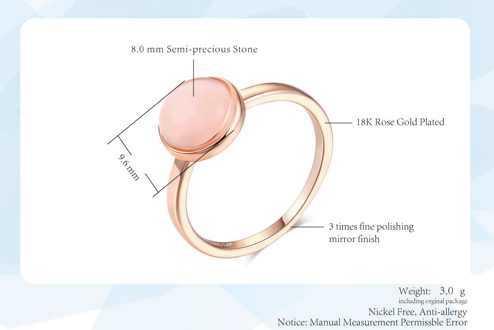 Rose Gold Zircon Ring Womens Copper Band 8mm Inlaid Simple Fashion Design Polished Finish Elegant Jewelry Gift