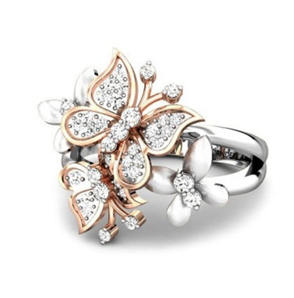Womens Rose Gold Tone Butterfly Ring Austrian Crystal CZ Engagement Wedding Anniversary Jewelry Gift For Her Jewelry