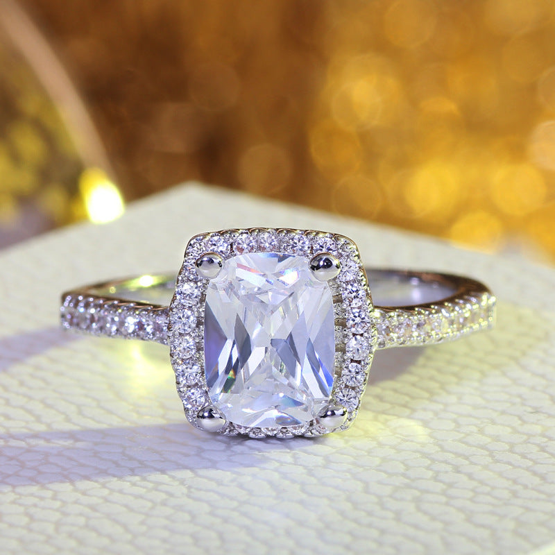 Zircon Ring With Simulated Diamond Brass And White Steel Band Jewelry For Everyday Wear For Elegant Daily Wear