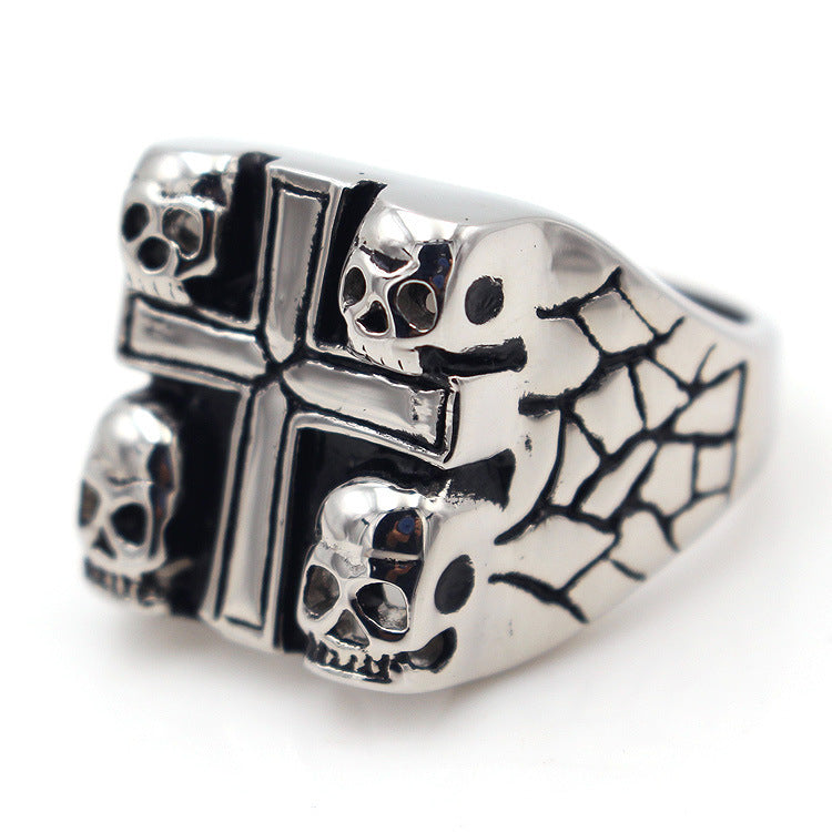 Mens Titanium Steel Ring European Retro Domineering Band Cross Ring Unisex Jewelry Style Tide Ring Accessories