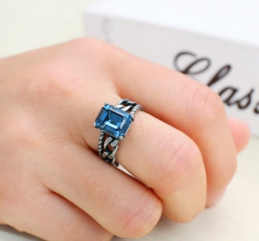 Zircon Ring Ink Blue Black Gold Plated Copper Jewelry Elegant Unique Design Fashion Statement Piece For Modern Women