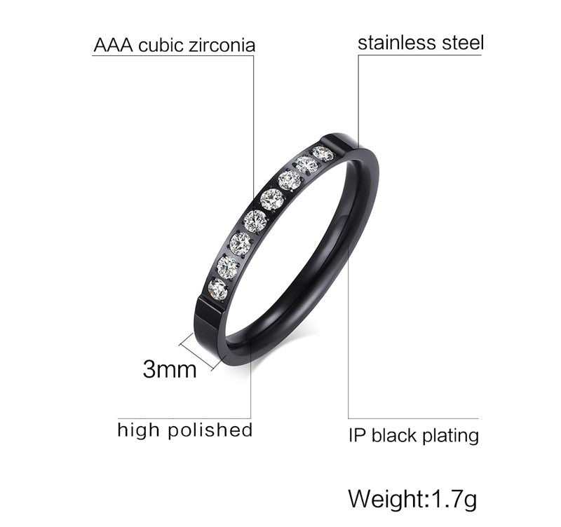 Women Stainless Steel Zircon Ring 3mm Round Prong Setting Engagement Wedding Band Jewelry For Her Durable Fashion