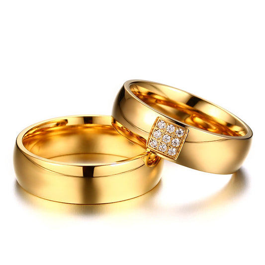 Zircon Couple Ring Korean Style Titanium Steel Geometric Design Decoration Individually Packed For Couples Gems