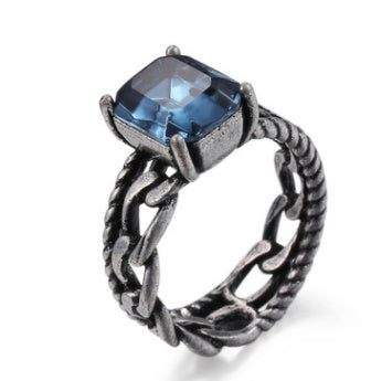 Zircon Ring Ink Blue Black Gold Plated Copper Jewelry Elegant Unique Design Fashion Statement Piece For Modern Women