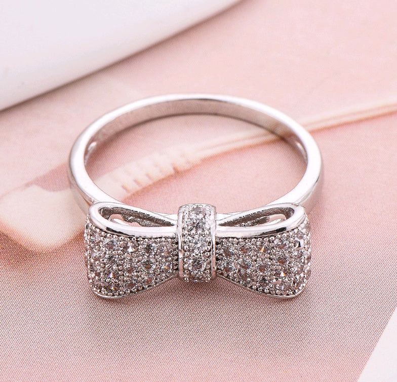 Bow Ring For Women Electroplated Platinum Copper Bowknot Ring With Zircon Inlay Fashion Jewelry Elegant Choice