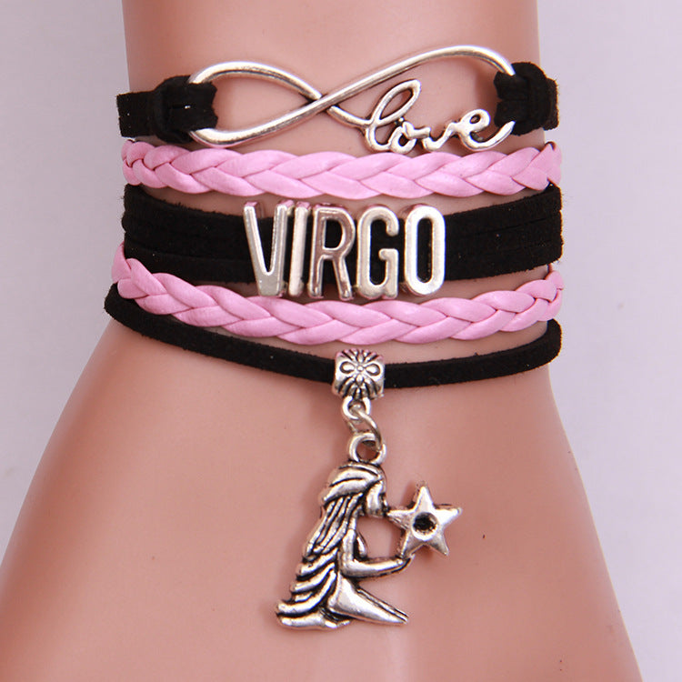 Unisex Woven Alloy Bracelet With Electroplating Constellation Letters Numbers Text Design Simple Everyday Style