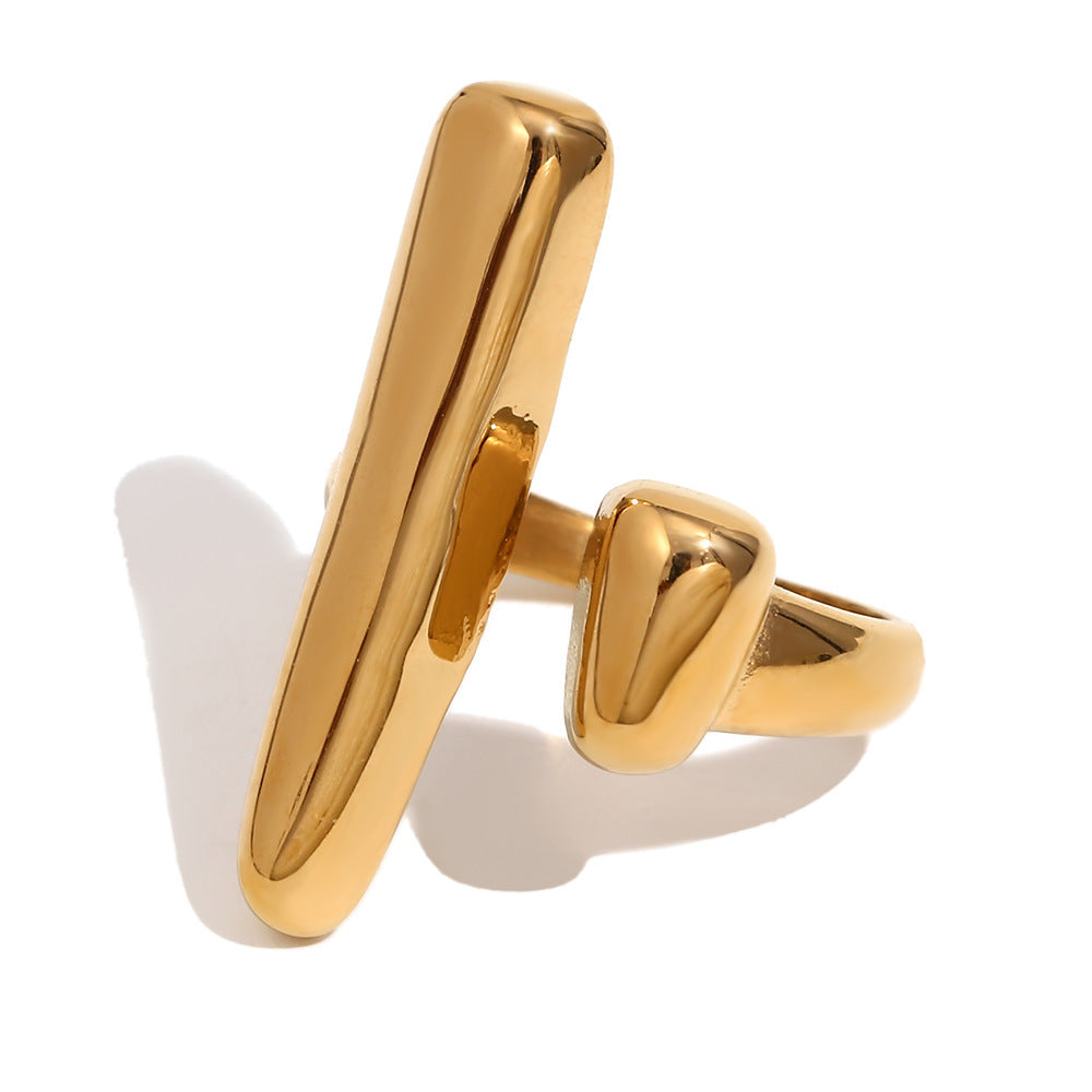 Women's Stainless Steel Open Ring with 18K Gold Plating Geometric Design Fashionable Ring Jewelry for Women Creative Personality Pole Ring