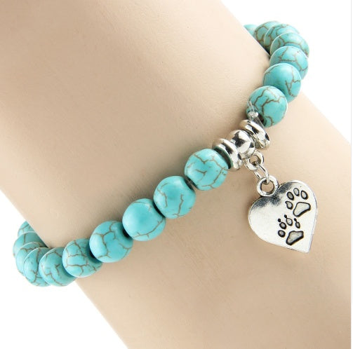 Adjustable Turquoise Beaded Bracelet With Pendant For Women