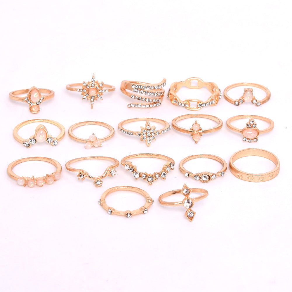 Womens Ring Set Gemstone Alloy Electroplated 17 Piece Fashion Jewelry Stackable Dainty Party Daily Wear Elegant
