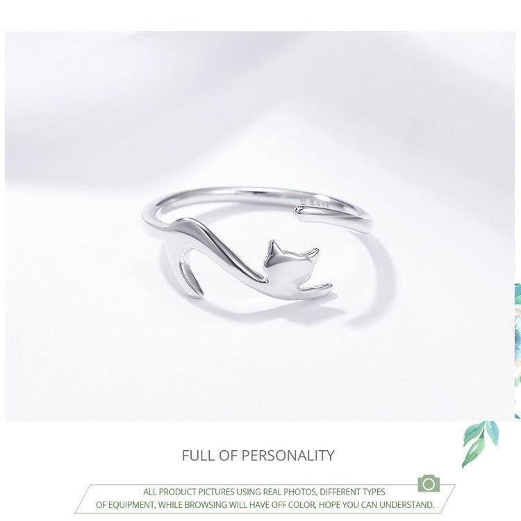 Cat Chasing Tail Sterling Silver Ring Whimsical Playful Design Animal Lovers Gift Fashion Cute Silver Ring 925
