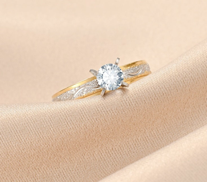 Titanium Steel Ring Pair For Couple Unisex Two Tone Diamond Ring Korean Style Popular Ornament Jewelry Gift Idea