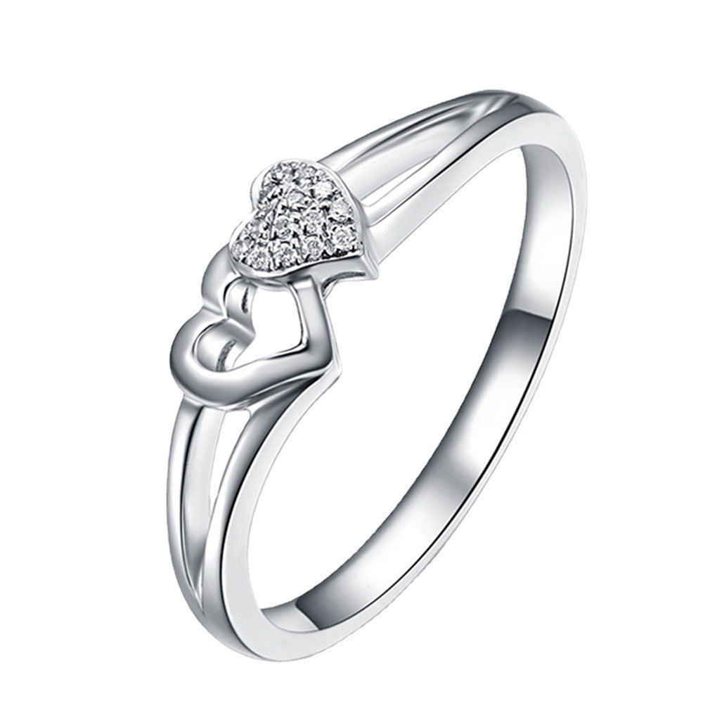 Unisex Heart Rings Adjustable Opening With Rhinestones Zircon Copper Plated Geometric Design For Women And Men