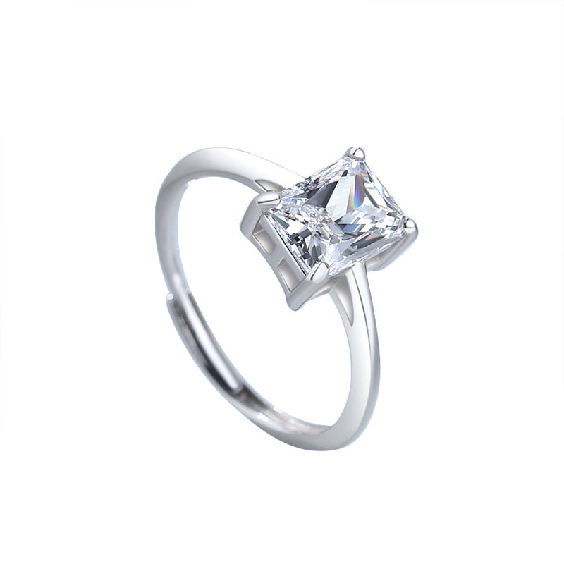 Sterling Silver Adjustable Ring Geometric Cube Sugar Design With Rhinestones Inlaid Gemstone For Women Jewelry Gift