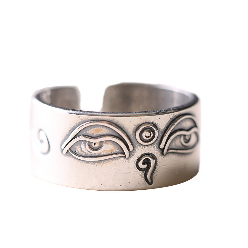 Unisex Adjustable Open Ring Brushed Alloy Geometric Band Braided Cord Design French Eye Fashion Jewelry Chicly