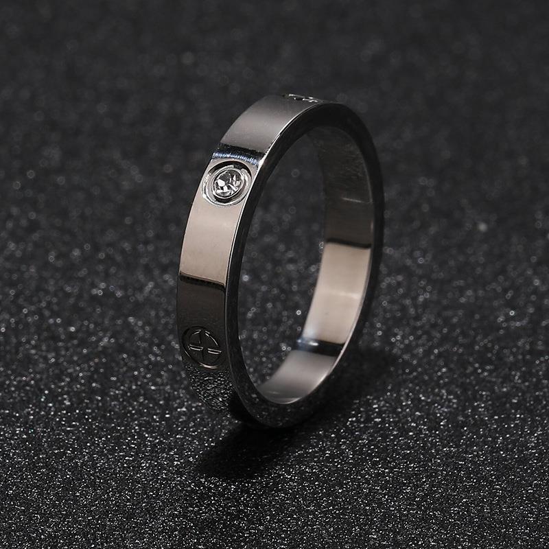 Womens Titanium Steel Ring With Geometric Design And Embedded Diamonds Stainless Band Non Fading Light Luxury Jewelry