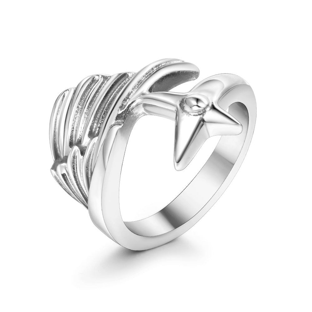 Unisex Angel Wings Feather Ring Polished Titanium Steel Durable Retro Inspired Jewelry Statement Gifts For All
