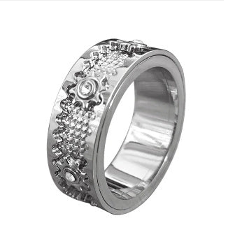 Unisex Spinning Star Wheel Ring Inlaid Zircon Metal Band Eyelet Detail Platinum Color Ring Glamour Zircon Ring