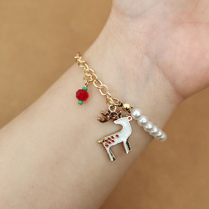 Festive Charm Bracelet With Snowflake Christmas Tree Deer Snowman Bell Charms Electroplated Alloy Holiday Jewelry For