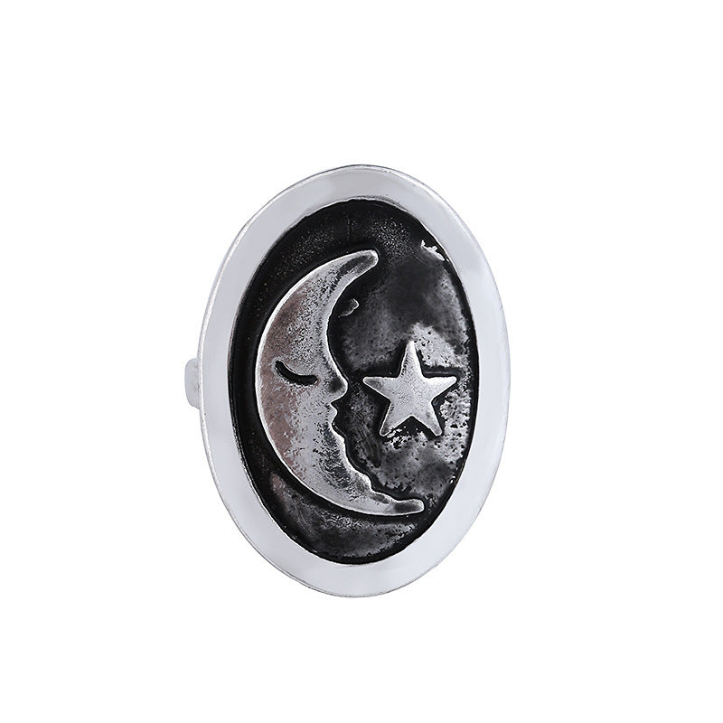 Womens Ring With Star And Moon Design Alloy Ring Thai Silver Finish Ancient Silver Tone For Women Modern Looks