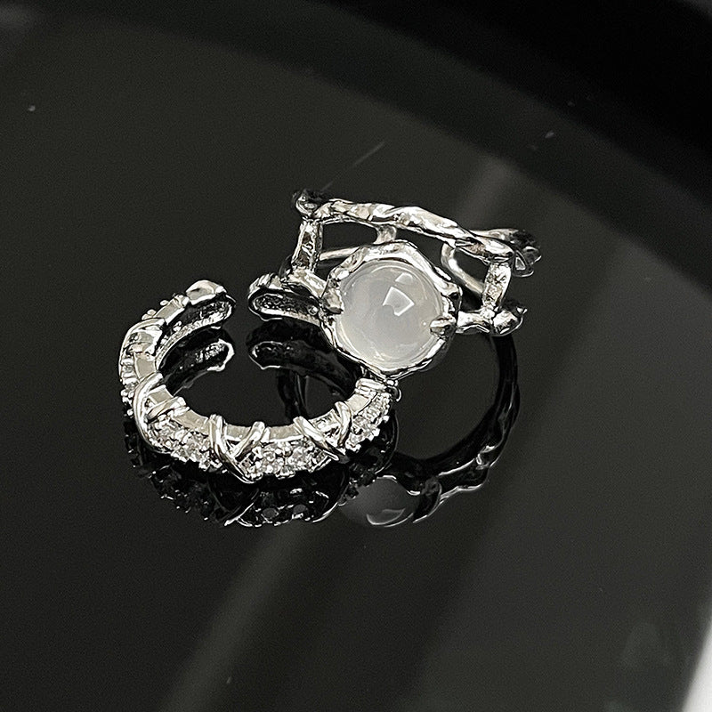 Copper Moonstone Ring with Zircon Geometric Fold Design