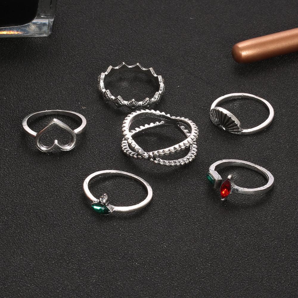 Love Scallop Design Ring Electroplated Alloy Jewelry With Artificial Gemstones And Semi Precious Stone Inlay Finish