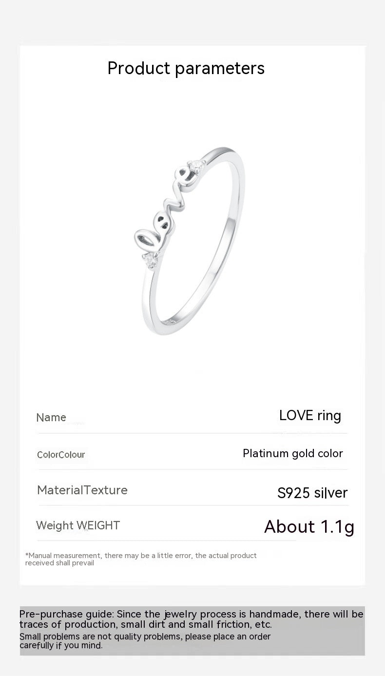 Womens Sterling Silver Ring with Love Letter Design Diamond Wedding Band Anniversary Promise Ring for Her S925 Silver Classic Ring Jewelry Gift